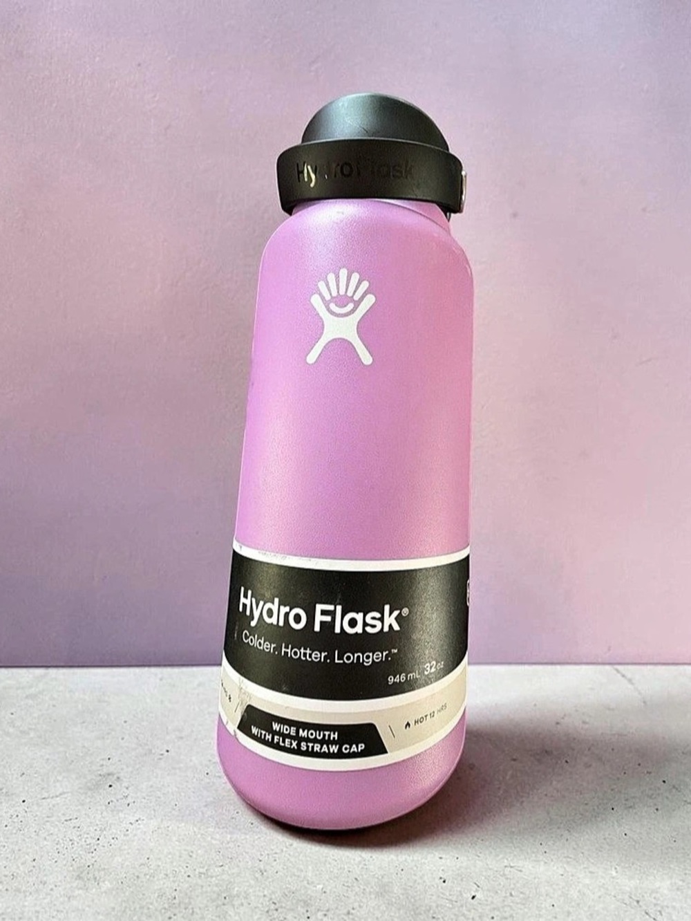 Hydro Flask Wide Mouth Cap in Lilac & Black Bottle